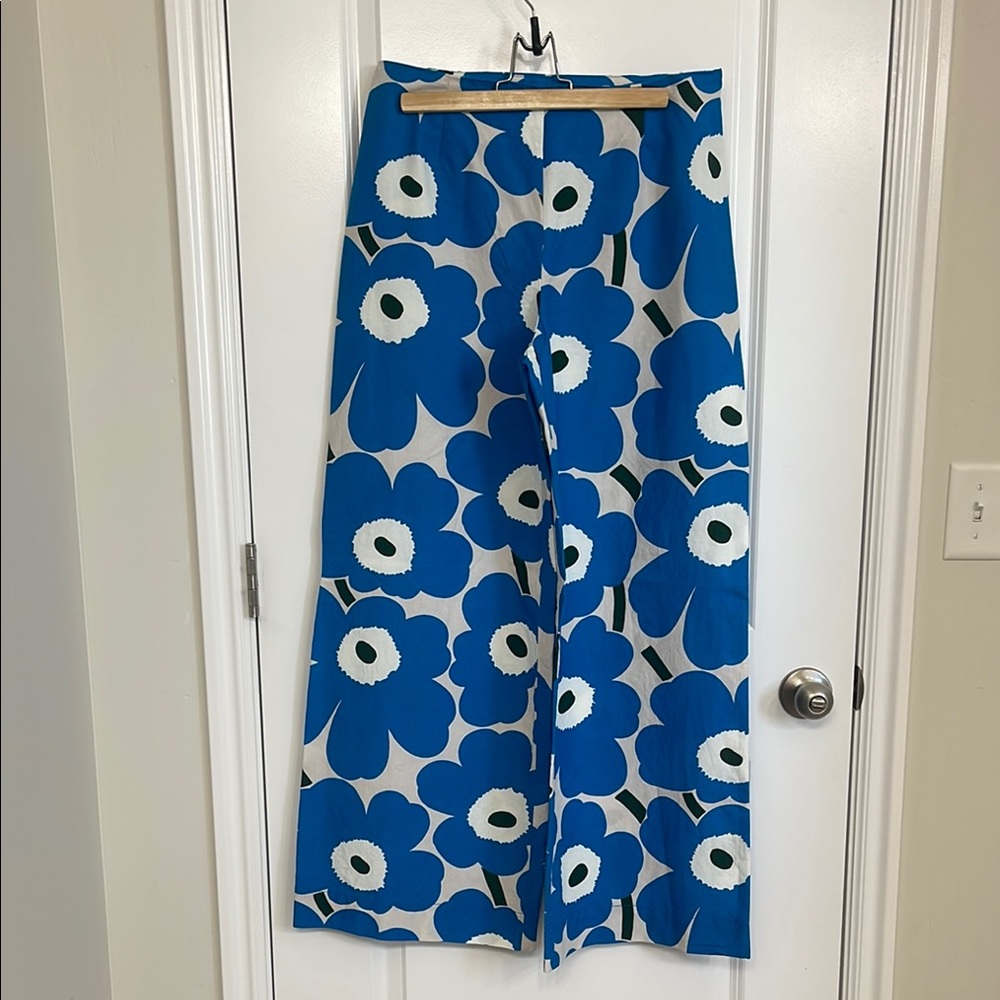 Blue Floral Wide-Leg Pants